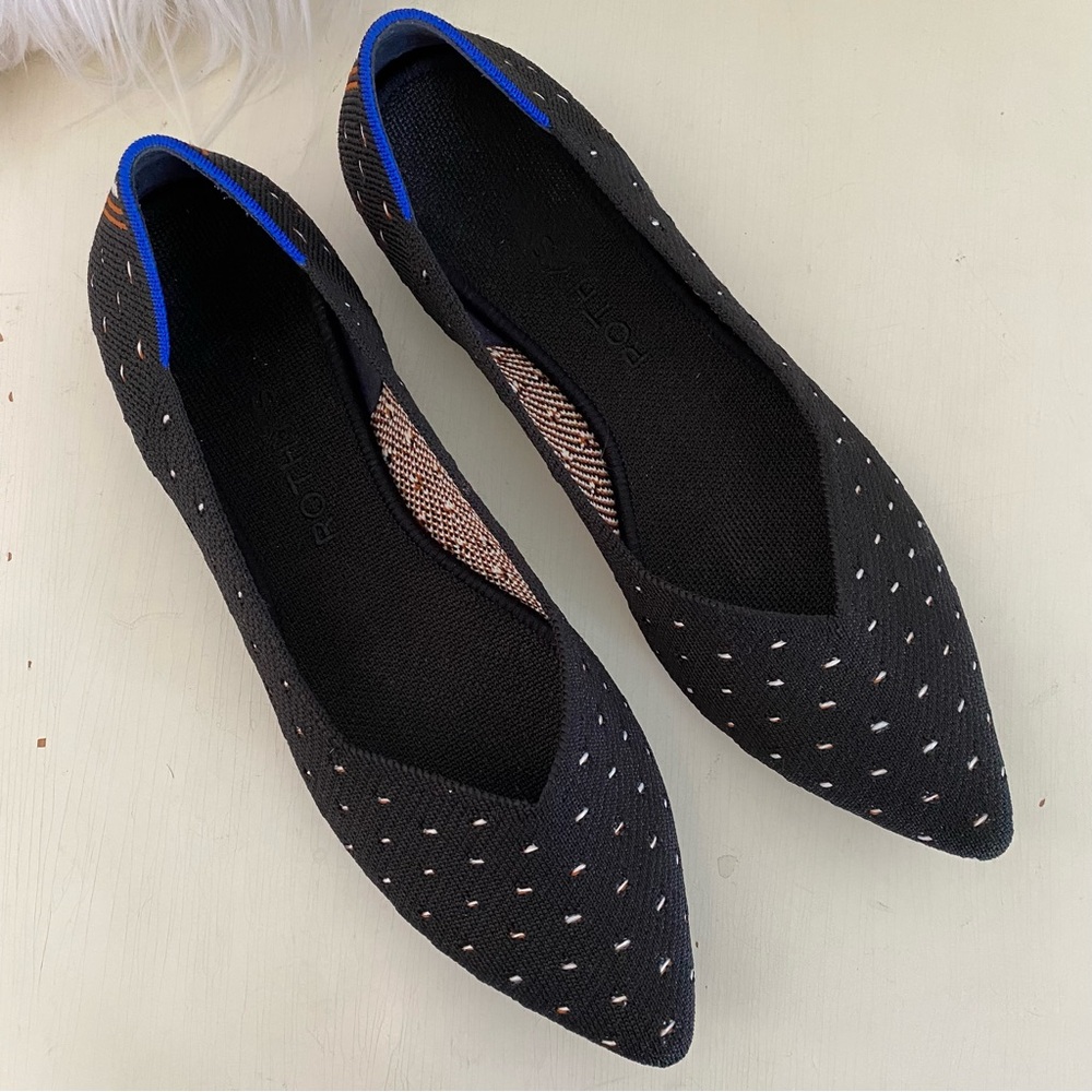 Rothy’s Point Flat Black Ivory Dot Limited Edition Retired Pointed Knit